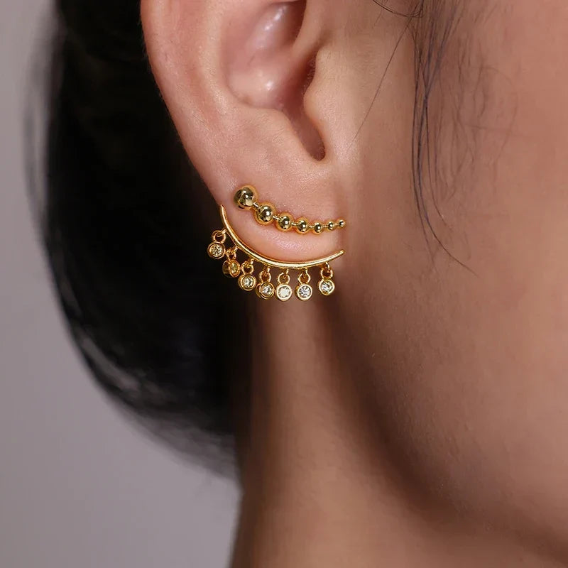 Arc Earrings with Bezel-Set Zircon Stones