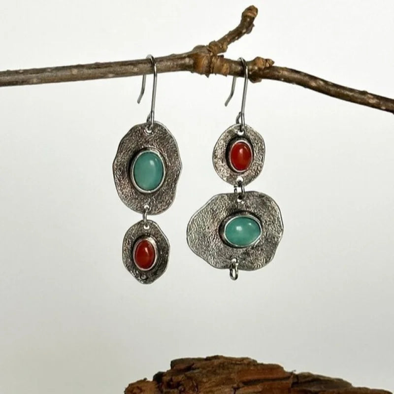Silver-Tone Multi-Stone Drop Earrings