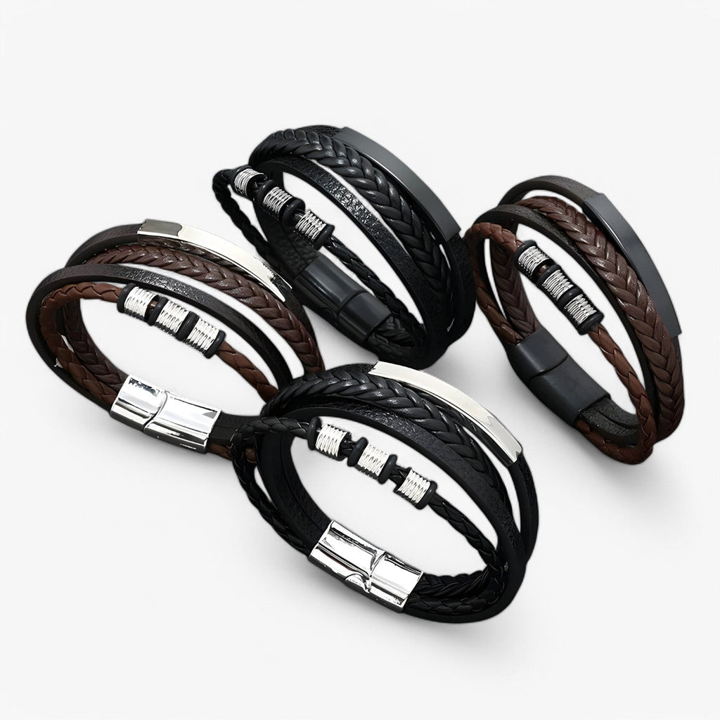 Dikke gevlochten leren armband, 21 cm