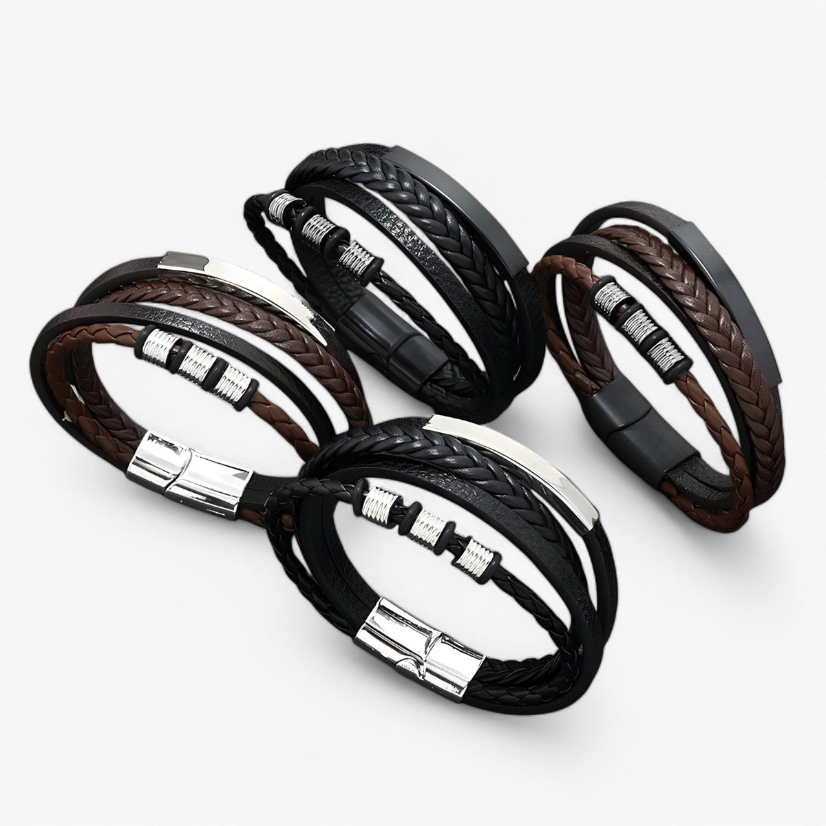 Dikke gevlochten leren armband, 21 cm