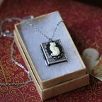 Vintage Cat Book Pendant Necklace with Rotating Page