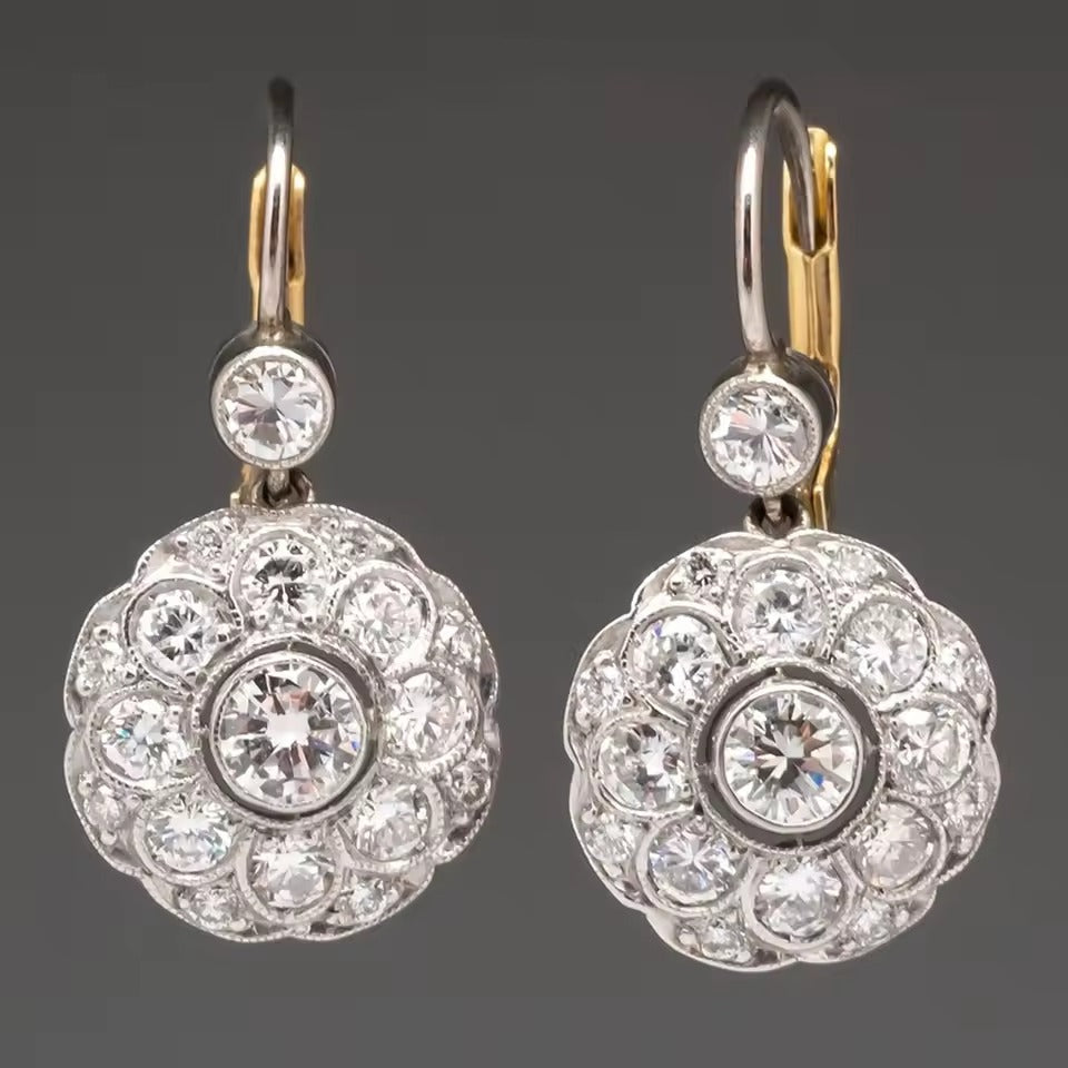 Dormeuses fleur ronde en cristal style vintage