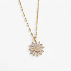 Flower Pendant Necklace with Zirconia, 316L Steel