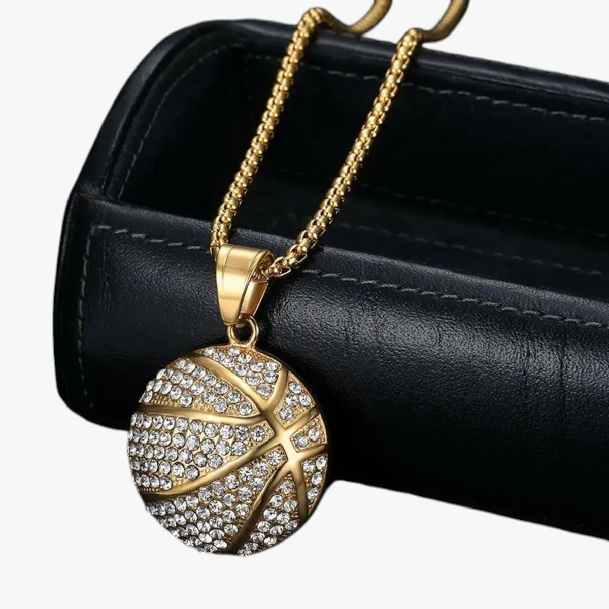 Basketball Pendant Necklace with Rhinestone Setting