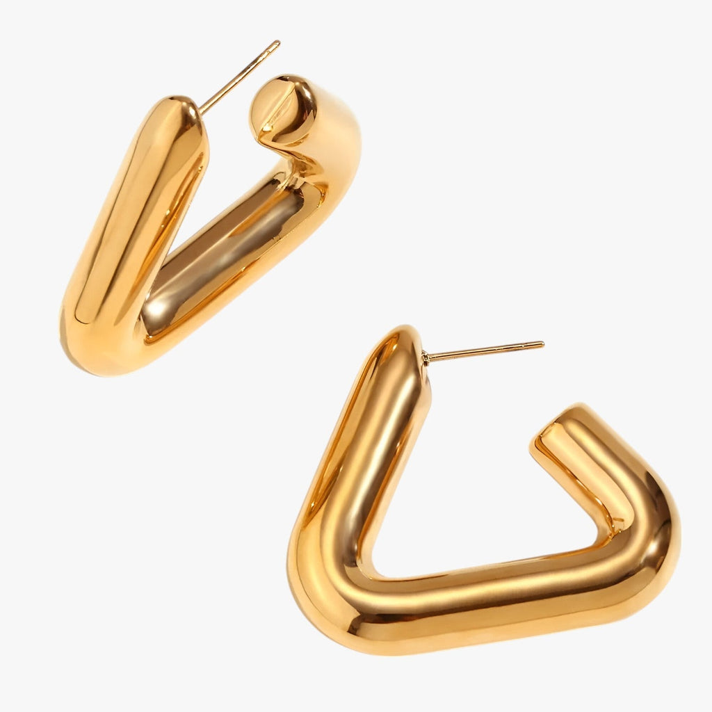 Geometric Triangle Earrings, 18K Gold-Plated Steel