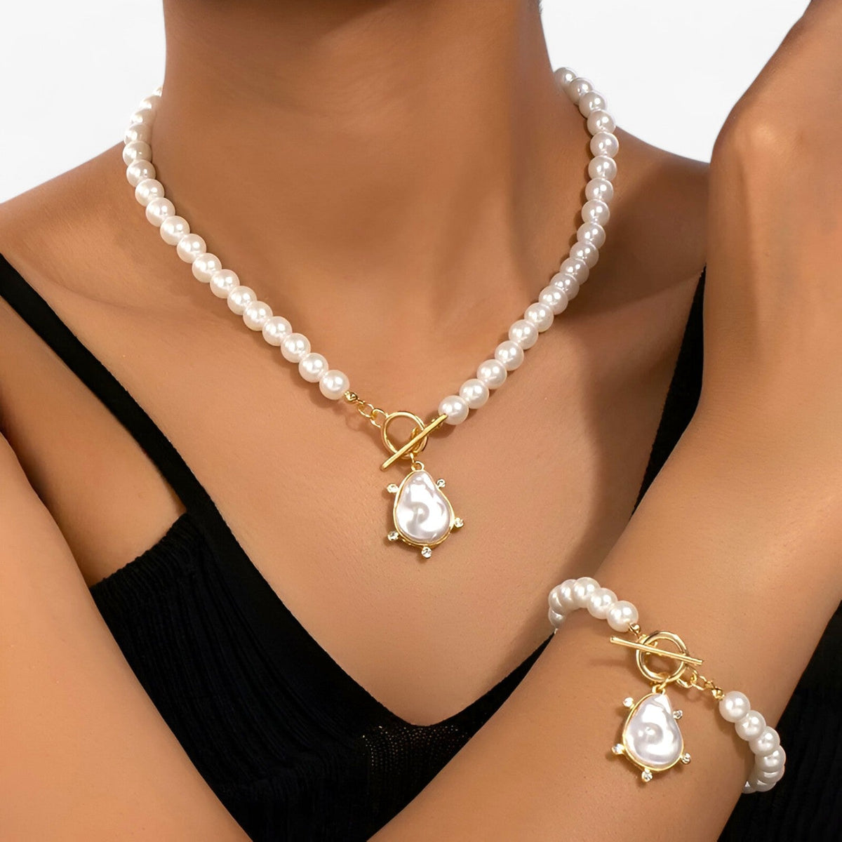 Irregular Pearl Necklace and Earring Set