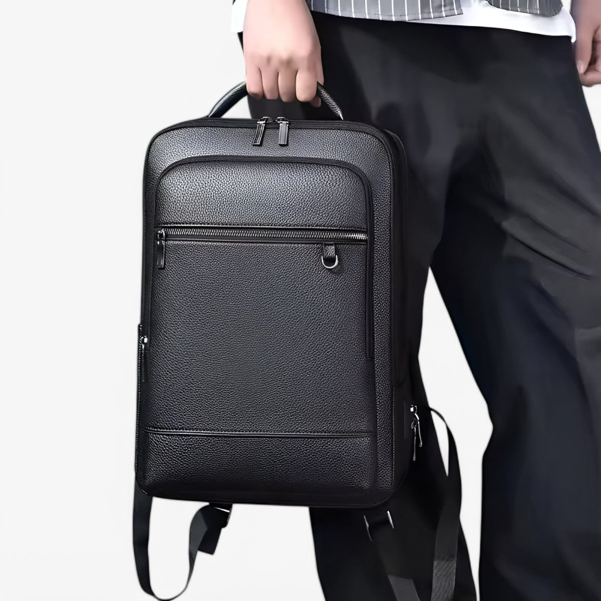 Genuine Leather Commuter Backpack with USB Charging Port