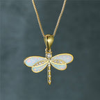 Gold-Tone Dragonfly Necklace with Opal-Look Stone