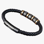 Braided Leather Bracelet with Steel Bead Detail