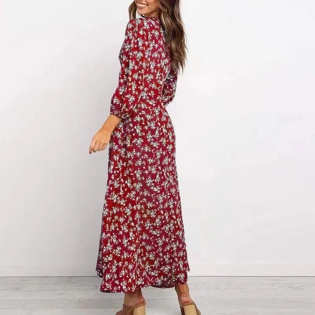 All-Over Floral Print Long Sleeve Maxi Dress