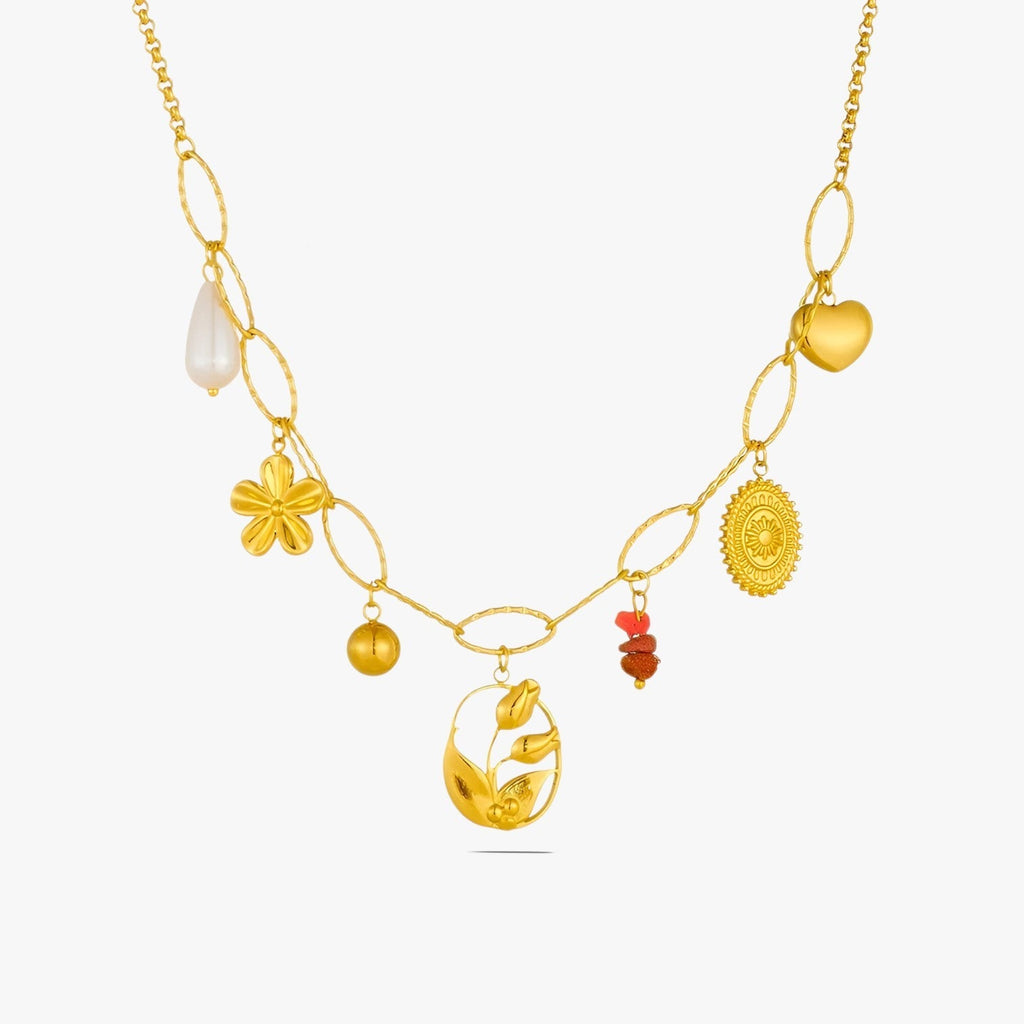 Ketting met hart-, tulp- en parelhangers