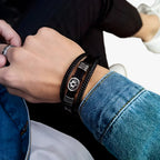 Gelaagde leren armband met magneetsluiting