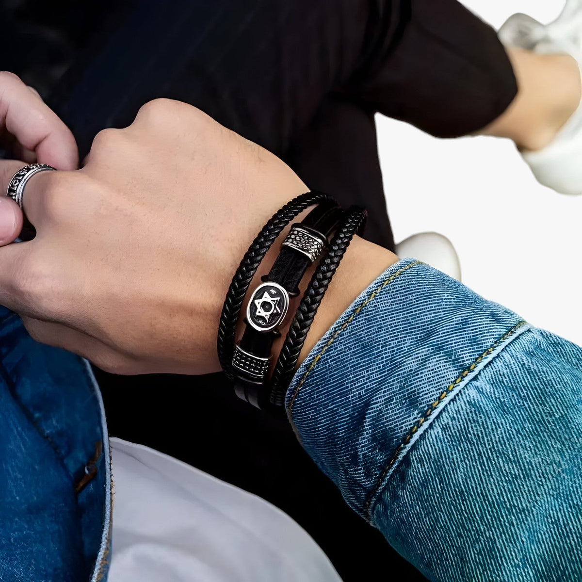 Gelaagde leren armband met magneetsluiting