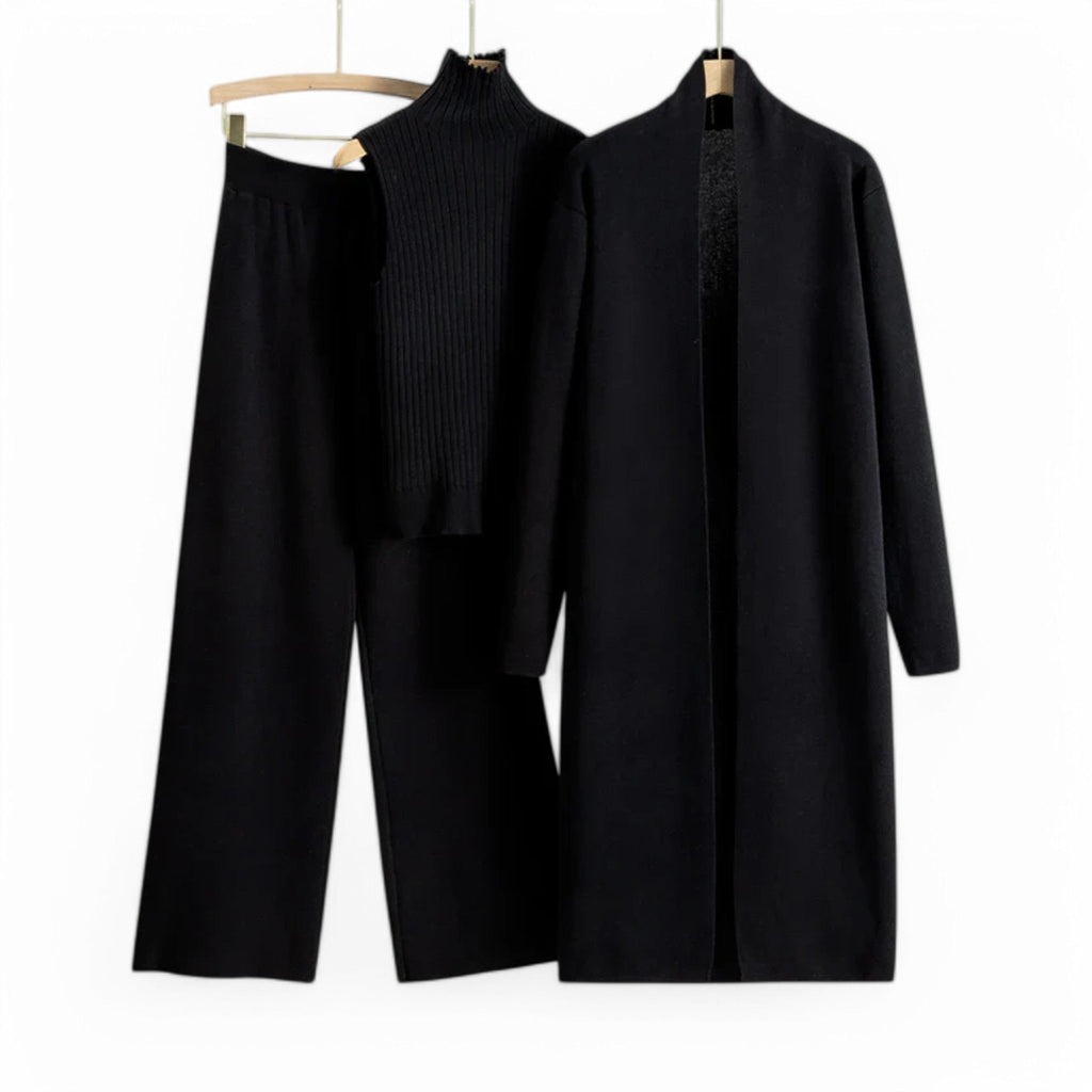 Three-Piece Knit Set with Top, Cardigan and Matching Trousers