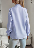 Long Sleeve Striped Blouse with Ruffle Trim