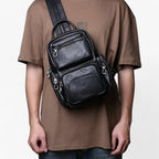 Men's Two-in-One Leather Chest Bag and Backpack