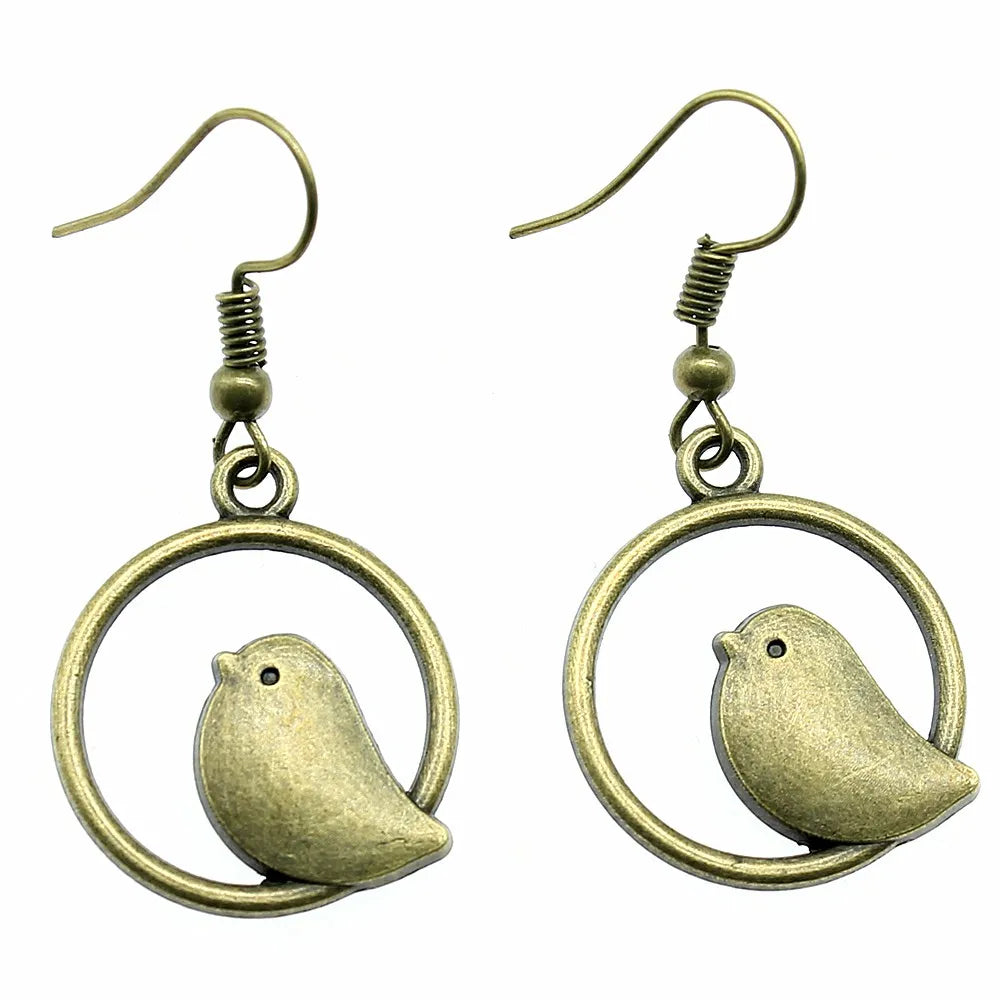 Handmade Vintage-Style Bird Charm Drop Earrings