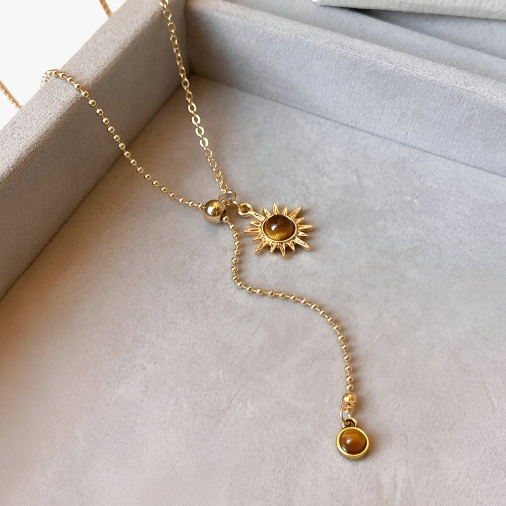 Sunflower Pendant Necklace with Tiger's Eye Stone
