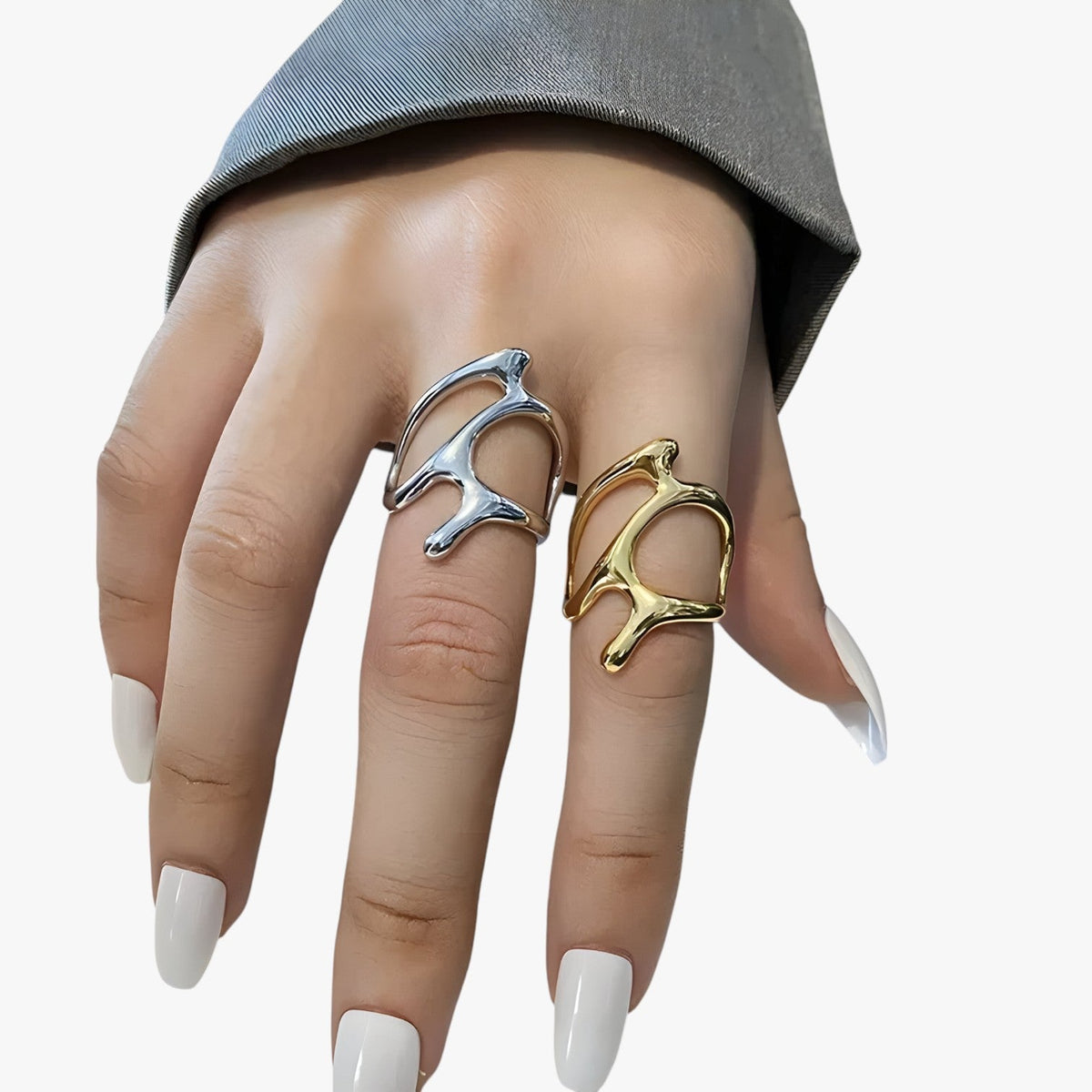 Adjustable Branch-Effect Ring in Silver-Tone