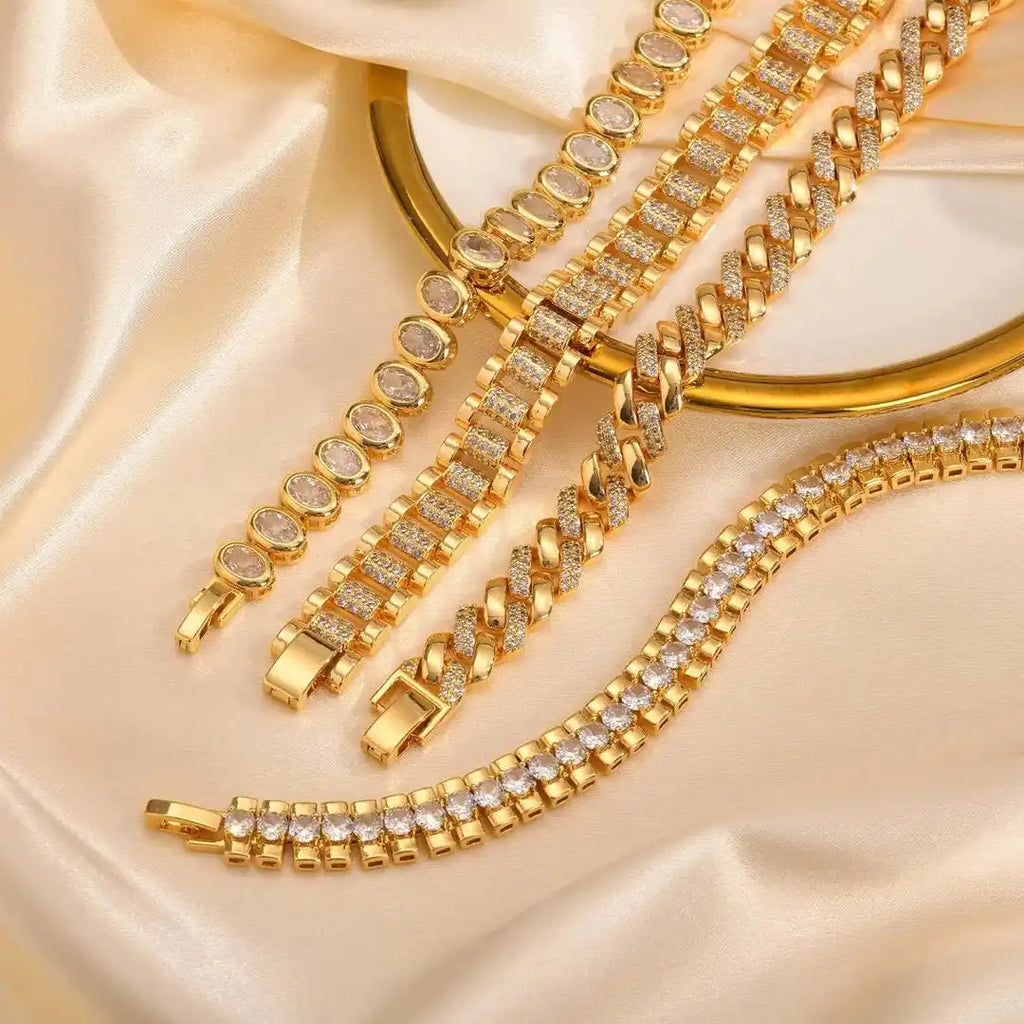Chunky Gold-Tone Cubic Zirconia Adjustable Bracelet Set