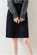 Ribbed Knit Midi Skirt with Side Slit