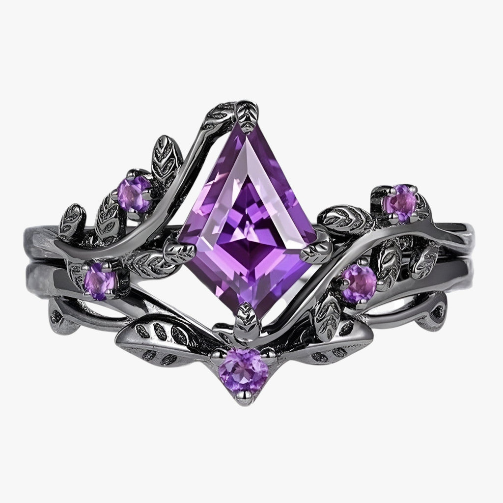 Stapelbare ringenset met dieppaarse stenen