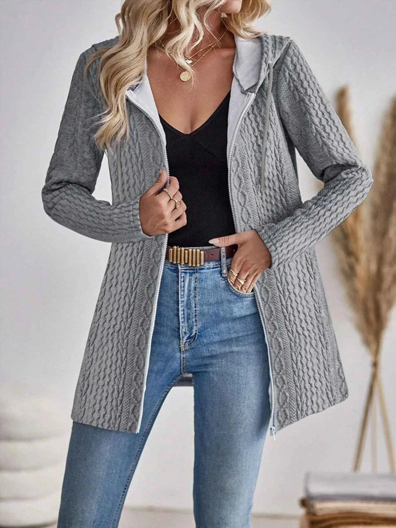 Open Front Cardigan with Practical Pockets and Soft Warm Knit
