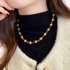 Tiger's Eye and Champagne Pearl Necklace, Gold-Tone