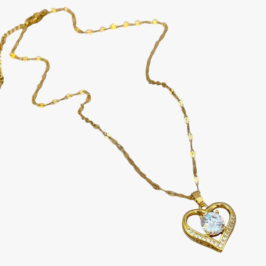 Heart Necklace with Set Stones on a Soft Chain