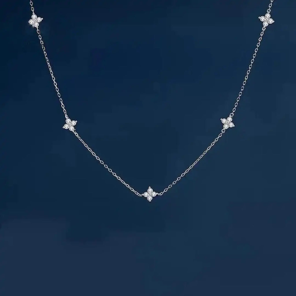 Flower Inlaid Zirconia Necklace in Two Metal Tones