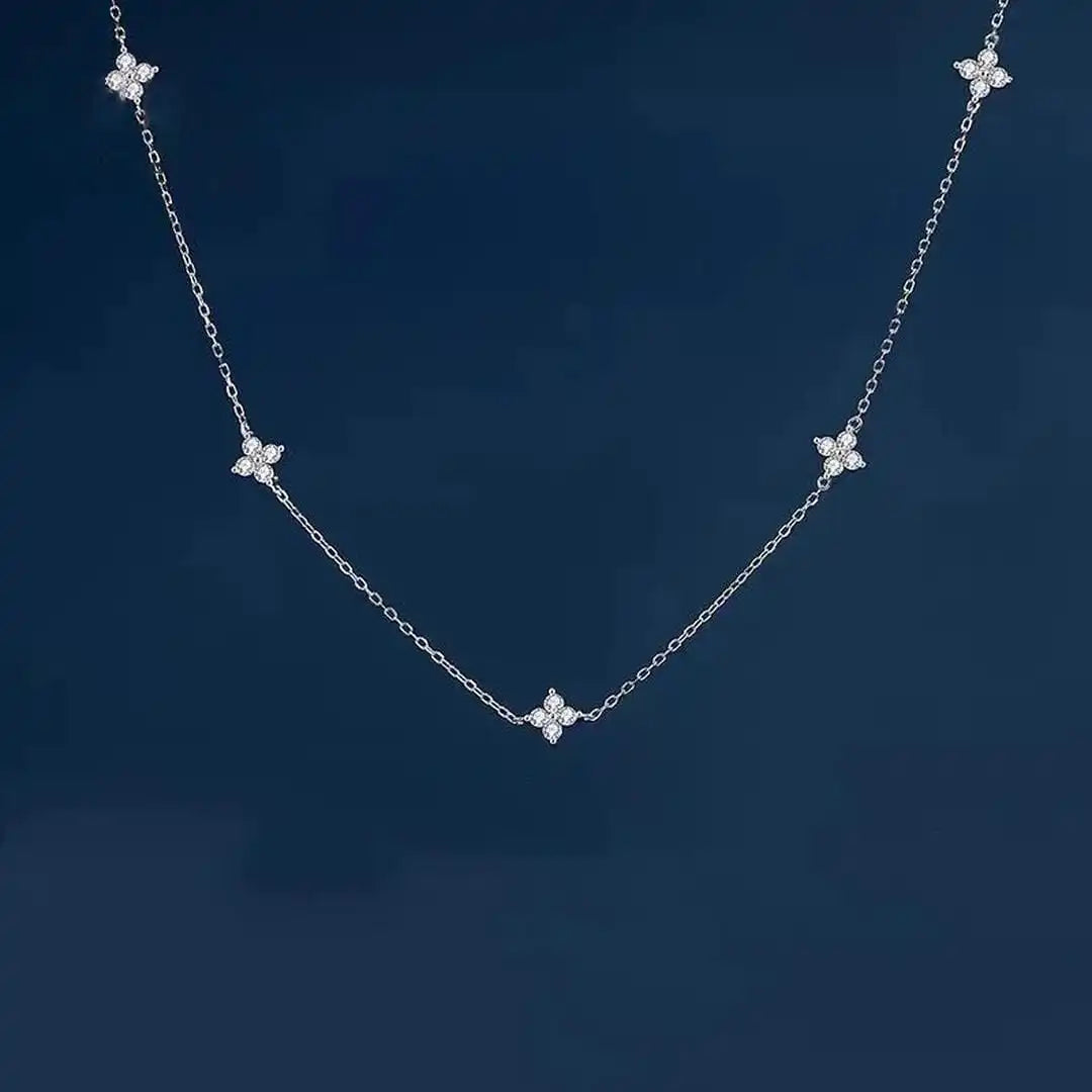 Flower Inlaid Zirconia Necklace in Two Metal Tones