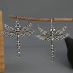 Vintage-Style Silver-Tone Carved Dragonfly Earrings