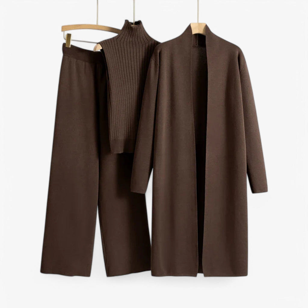 Three-Piece Knit Set with Top, Cardigan and Matching Trousers
