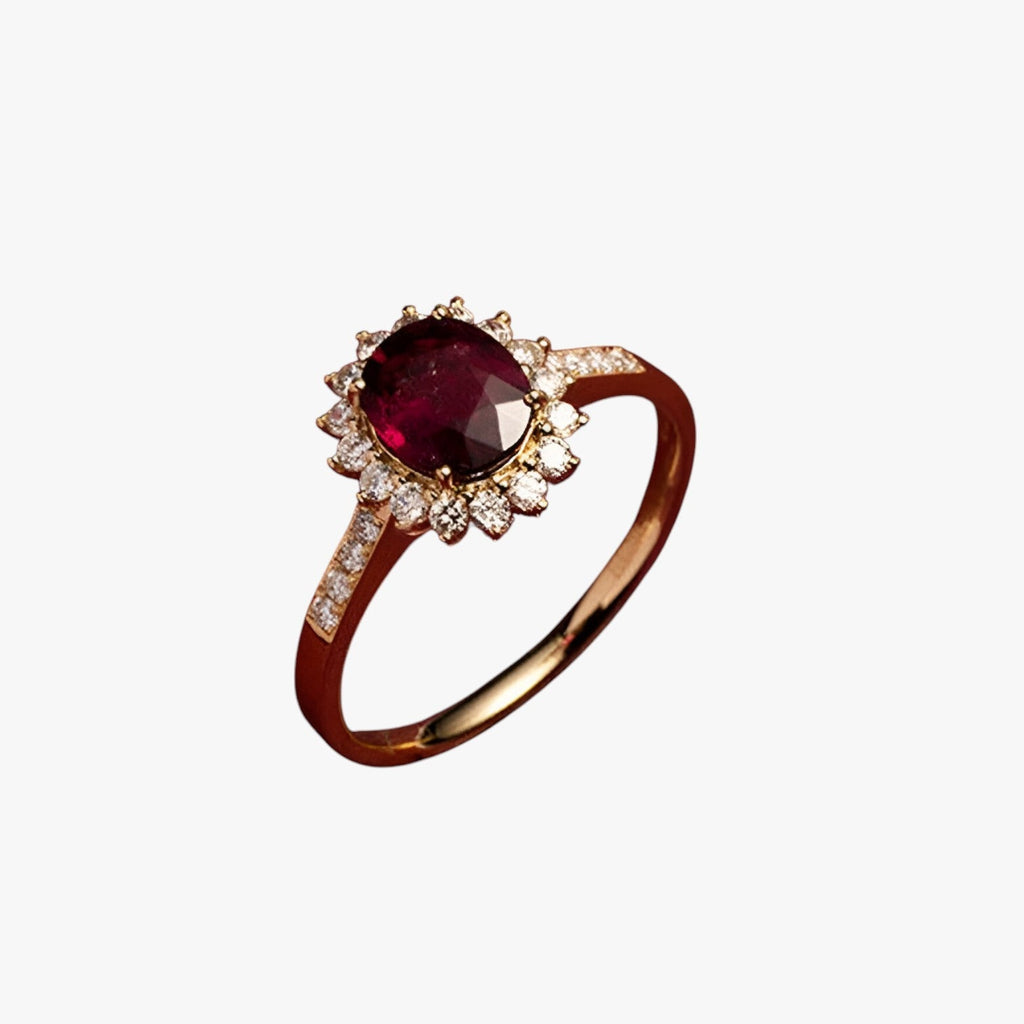 Vintage Ring with Pink-Red Zircon and Gold Plating