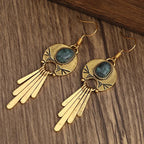 Bohemian Vintage-Style Earrings with Textured Gold-Tone Frame
