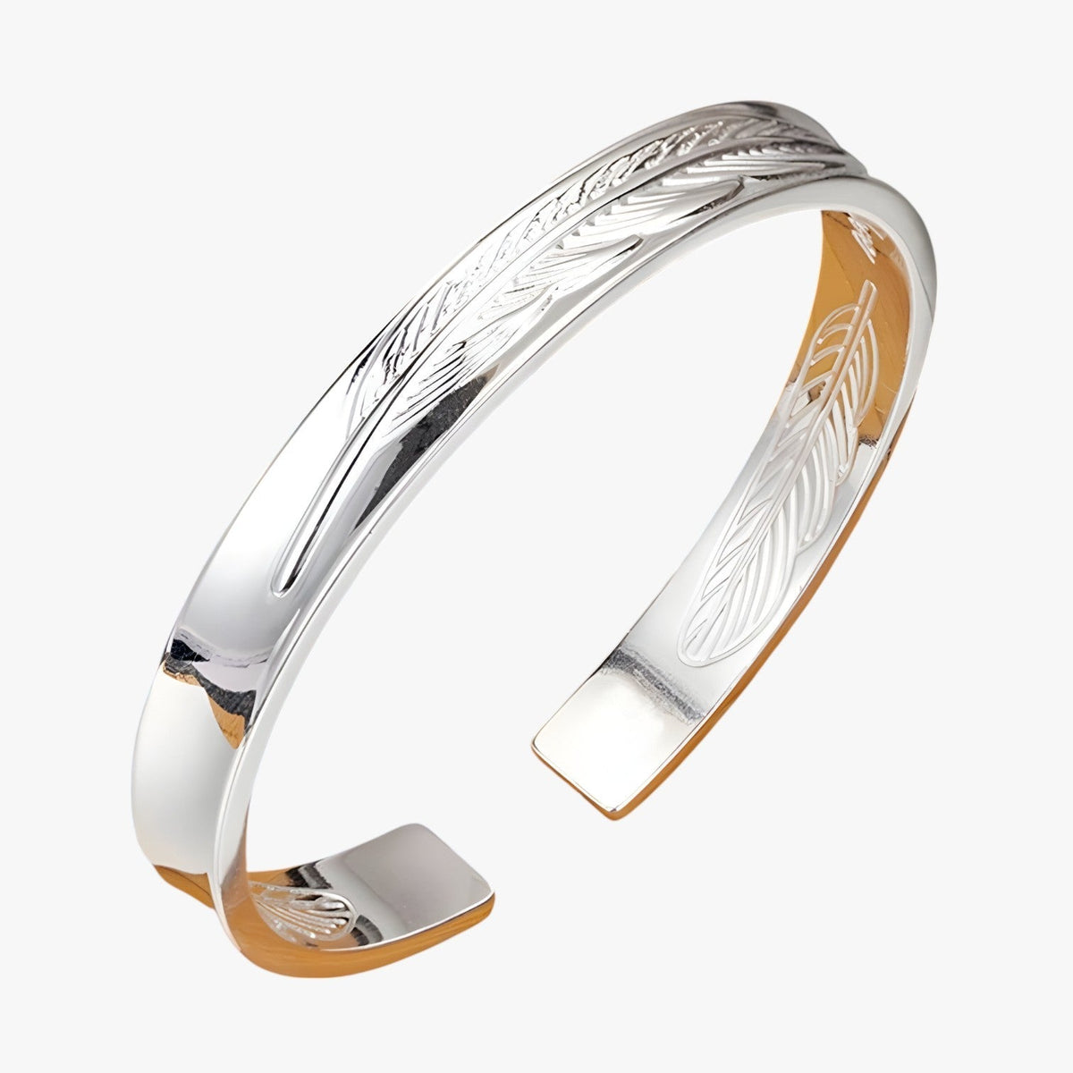 Sterling Silver Bracelet with Gold-Tone Feather Charm