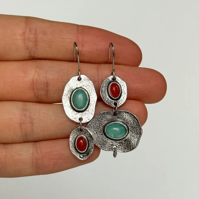 Silver-Tone Multi-Stone Drop Earrings