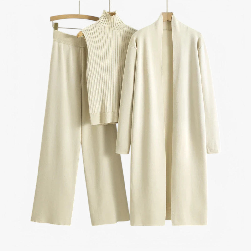 Three-Piece Knit Set with Top, Cardigan and Matching Trousers