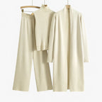 Three-Piece Knit Set with Top, Cardigan and Matching Trousers