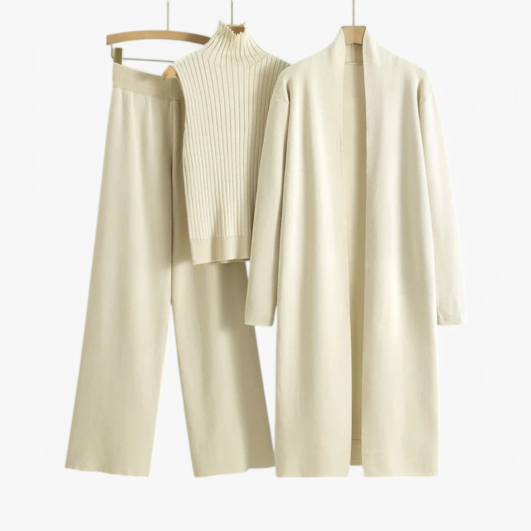 Three-Piece Knit Set with Top, Cardigan and Matching Trousers