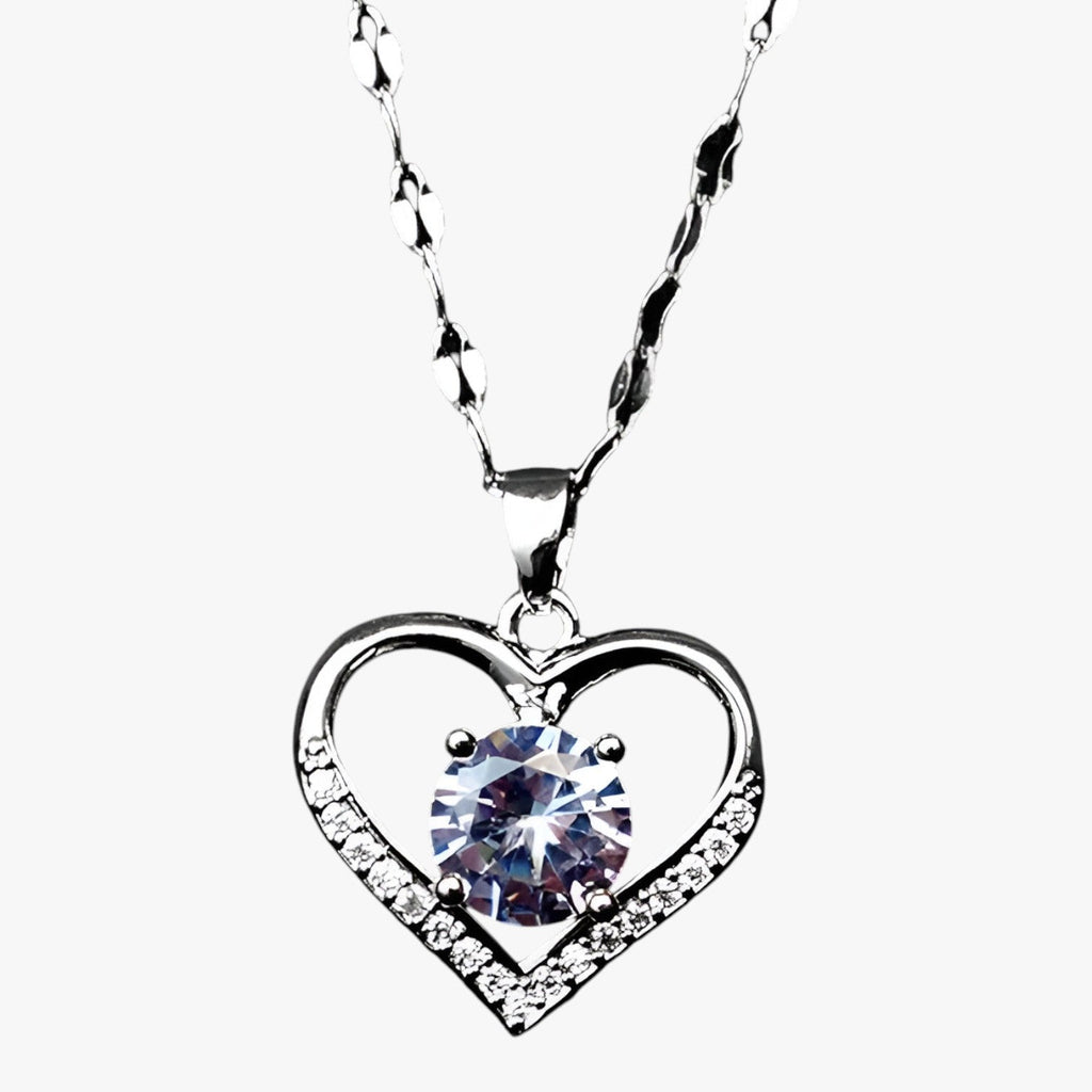 Heart Necklace with Set Stones on a Soft Chain