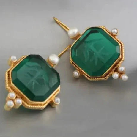 Vintage-Style Geometric Pearl Pendant Drop Earrings