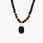 Black Beaded Necklace with Square Pendant