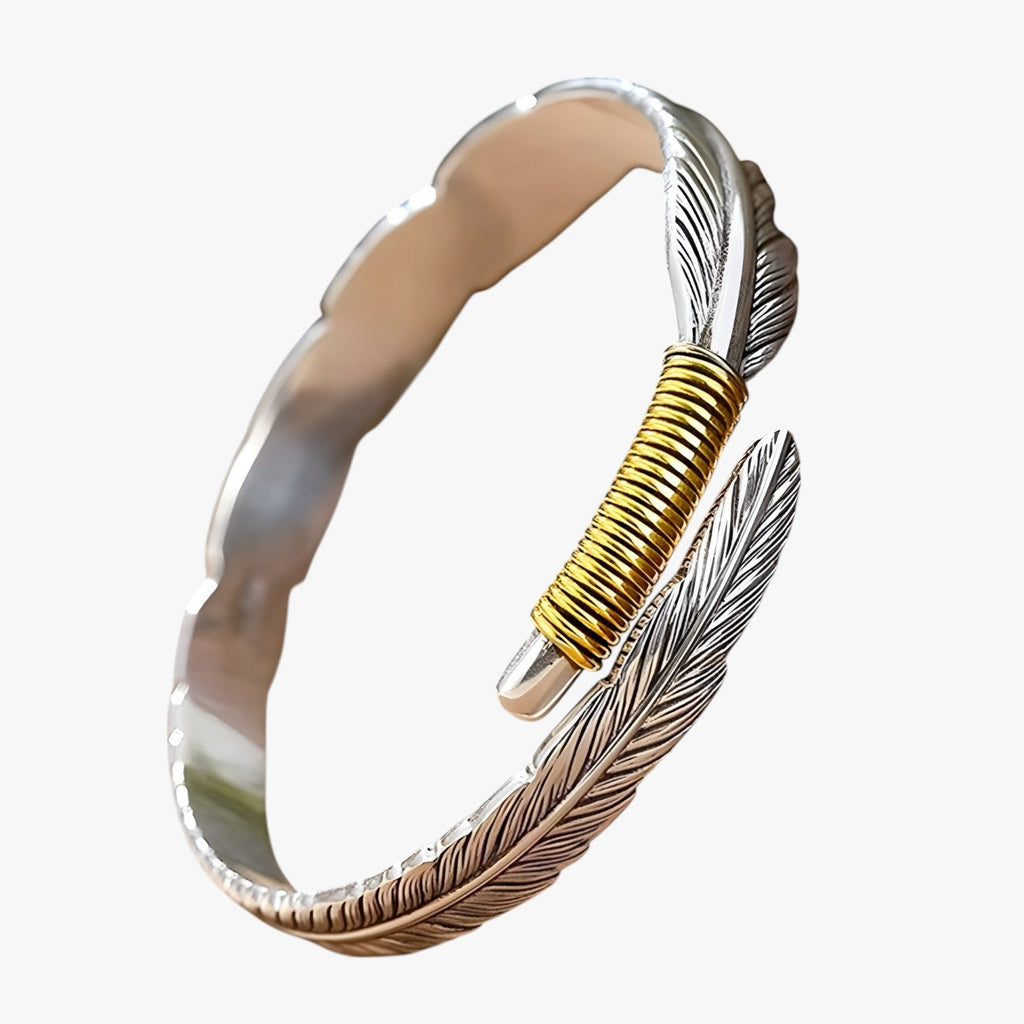 Sterling Silver Bracelet with Gold-Tone Feather Charm