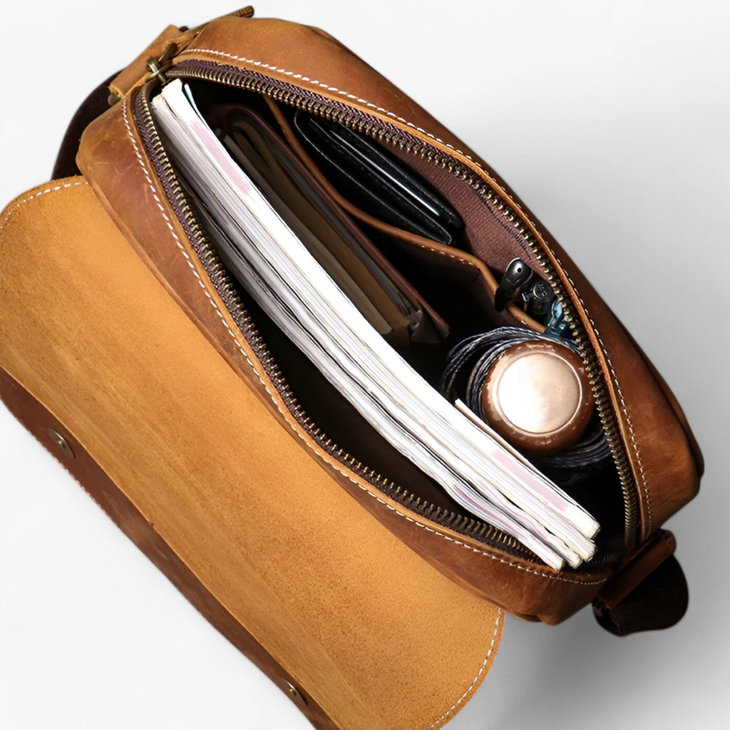 Compact Crazy Horse Leather Vintage Shoulder Bag