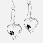 Silver-Tone Heart and Paw Pendant Earrings