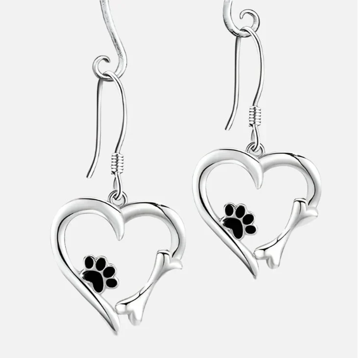 Heart and Paw Drop Earrings