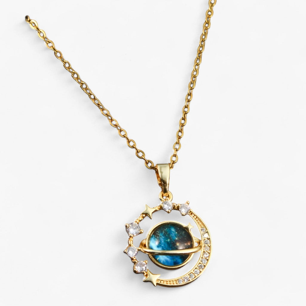 Vergulde choker met kristallen sterren en planeten