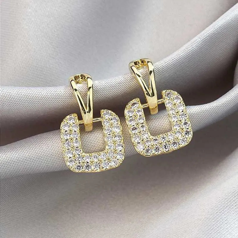 Gold-Tone Square Crystal Earrings