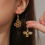 Gold-Tone Honeycomb and Bee Drop Earrings